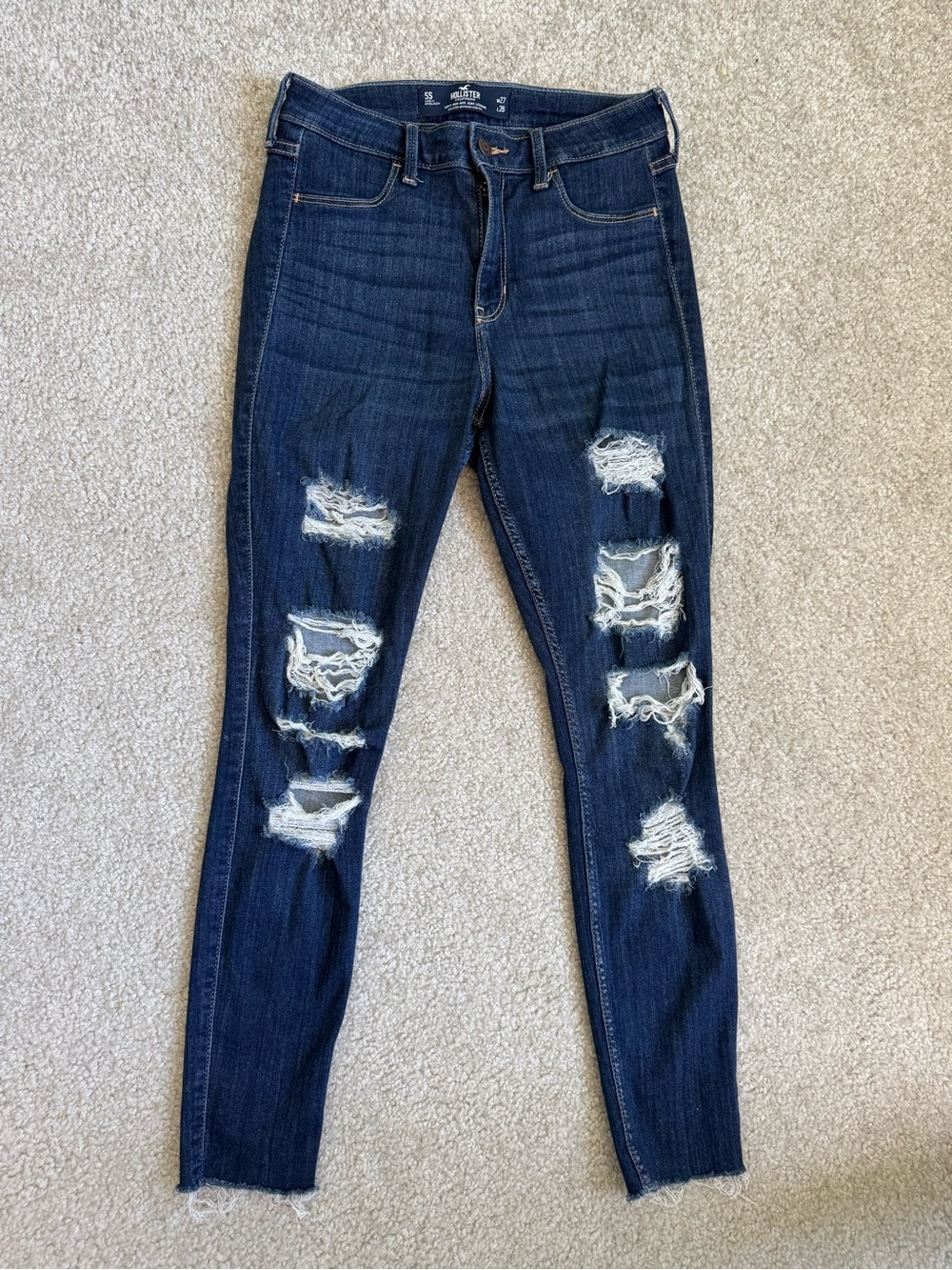 Hollister Curvy High Rise Jeggings Dark Wash Distressed Ripped Jeans Size 5S